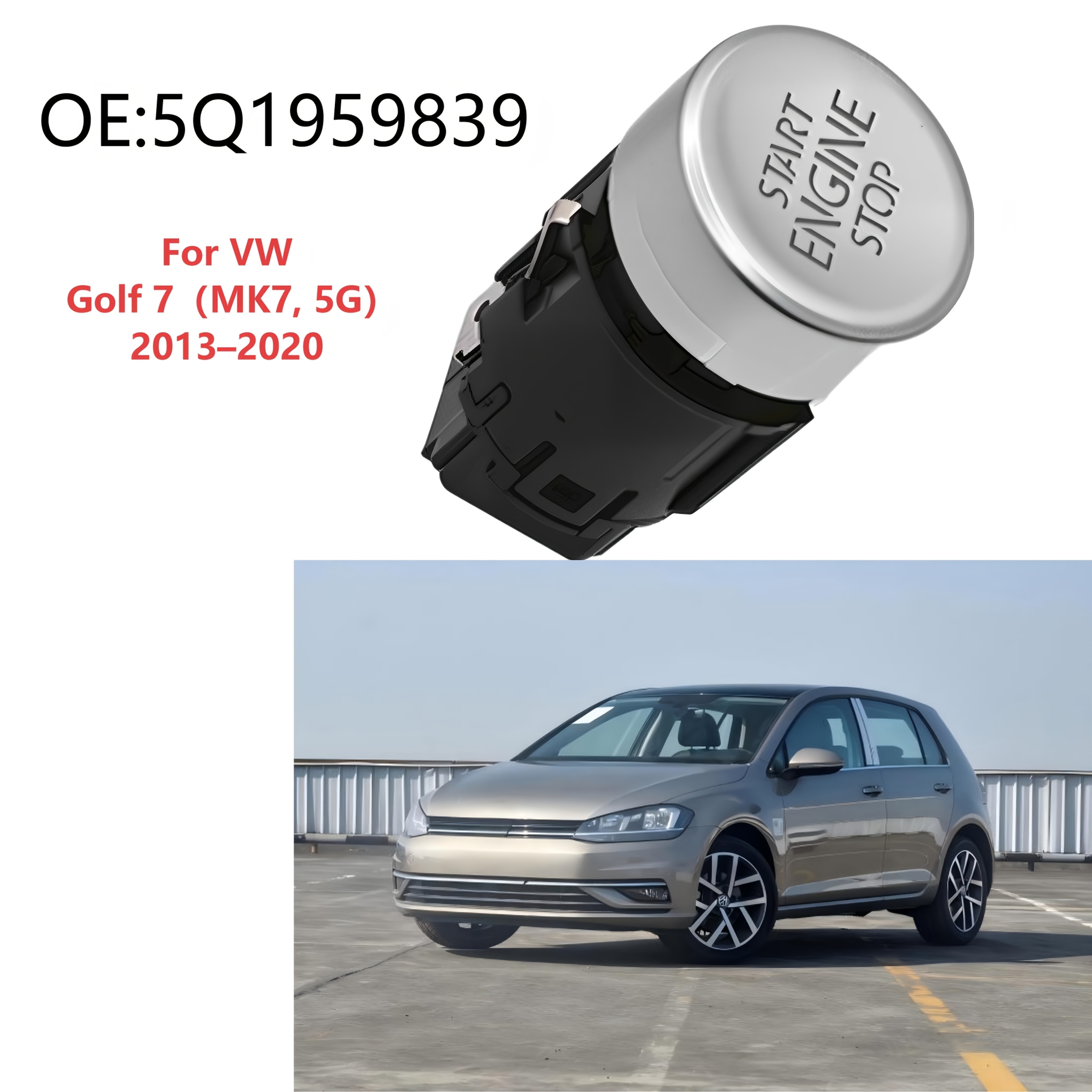 TEMU Interrupteur de démarrage par bouton-poussoir 5Q1959839 pour VW 7 2013 2014 2015 2016 2017 2018 2019 2020 DÉMARRER MOTEUR ARRÊTER