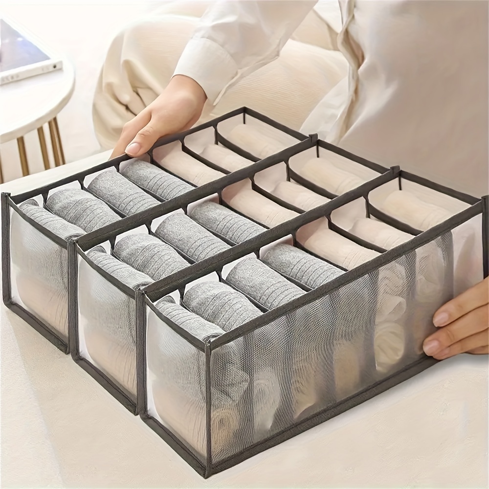 

3-pack Elegant Non-woven Fabric Mesh Storage Bins, Foldable Underwear And Pants Organizer For Closet, Space-saving Drawer Divider For Jeans And Apparel