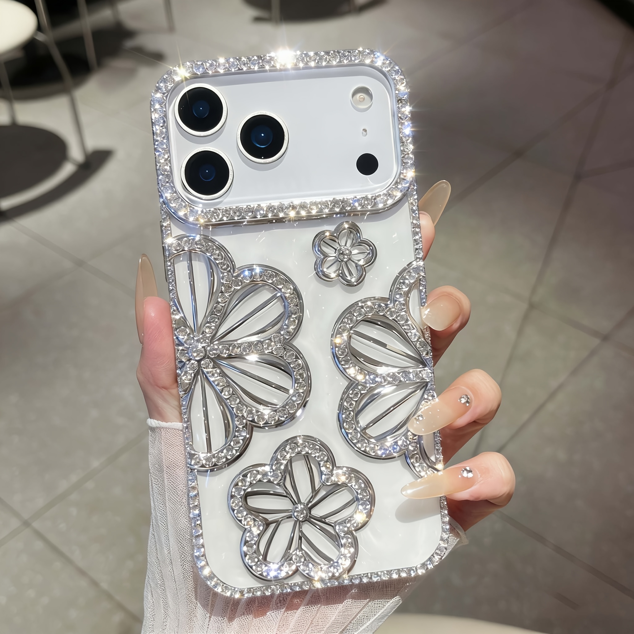 TEMU Phone Case - Elegant And Luxurious Phone Case With Electroplated Thickened Diamond-inlaid Three-dimensional For Iph12pro Max Iph13 Iph14