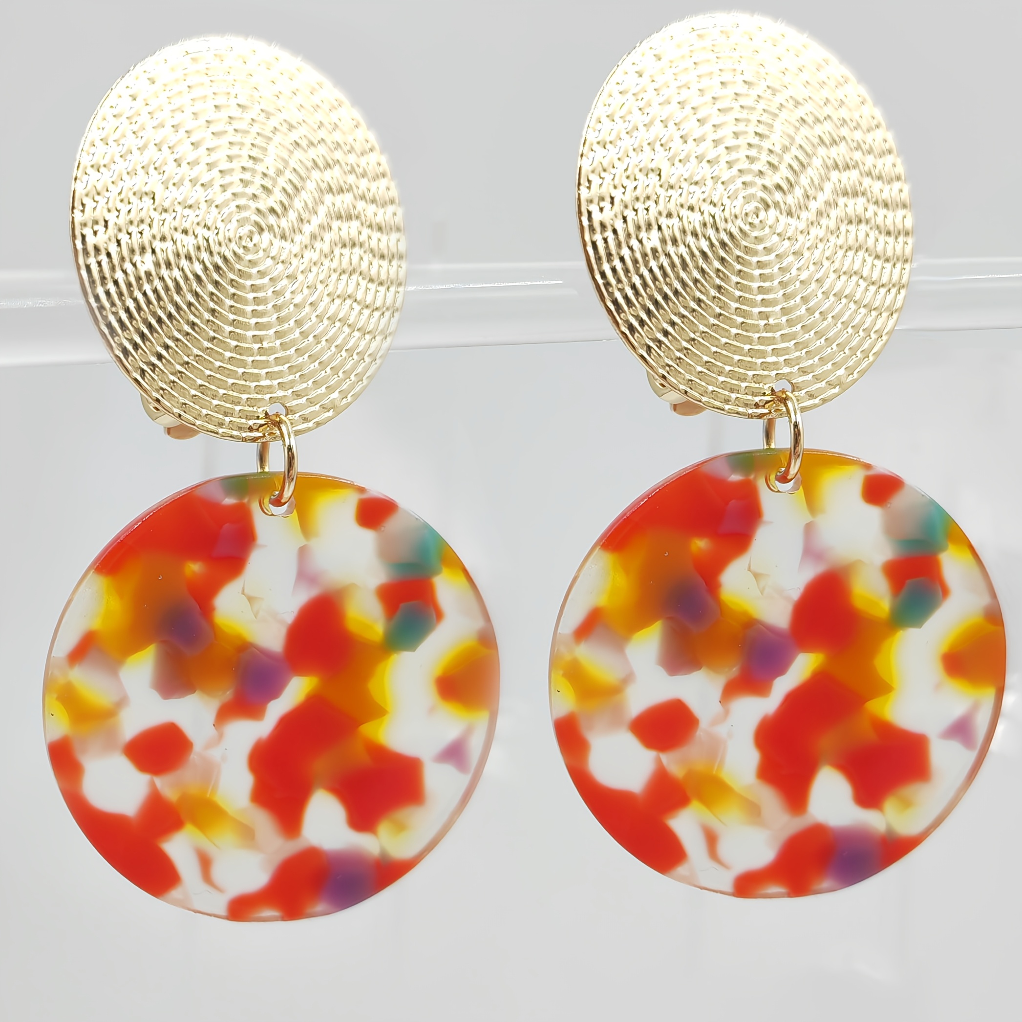 TEMU Clips d'oreille ronds et colorés, à double couche, matériau en résine métallique, assortiment de couleurs rétro/personnalisé, pour /traînées,