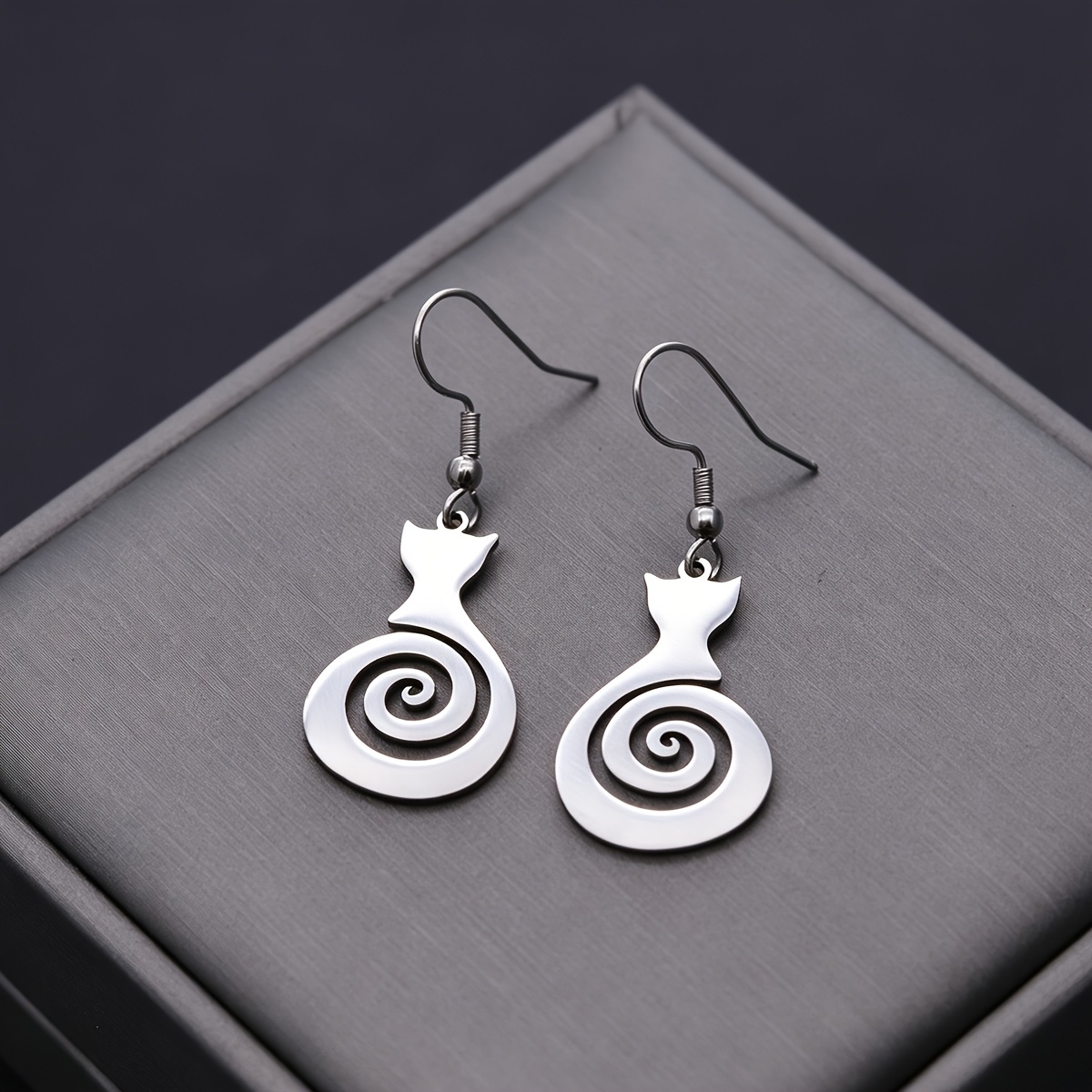 Spiral Cat Kitten Drop Earrings for Women