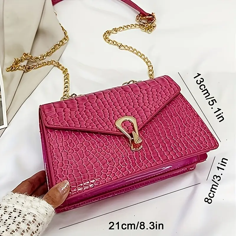 elegant crocodile pattern crossbody bag with clasp in white black rose red green luxurious polyester lined handbag for women evening handbag elegant handbag glossy details 2