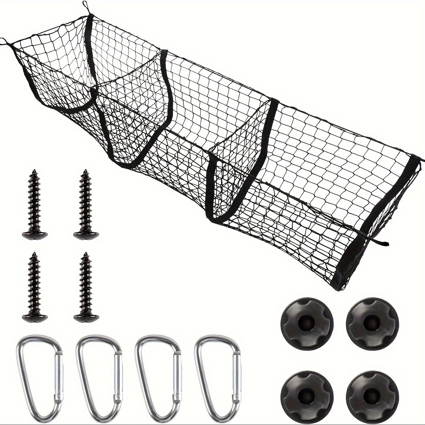 

51×12 Inch Cargo Net For Suv, Cars,pickup Truck Bed Cargo Net With Metal Carabiner Buckles, Heavy Duty Elastic Pickup Truck Storage