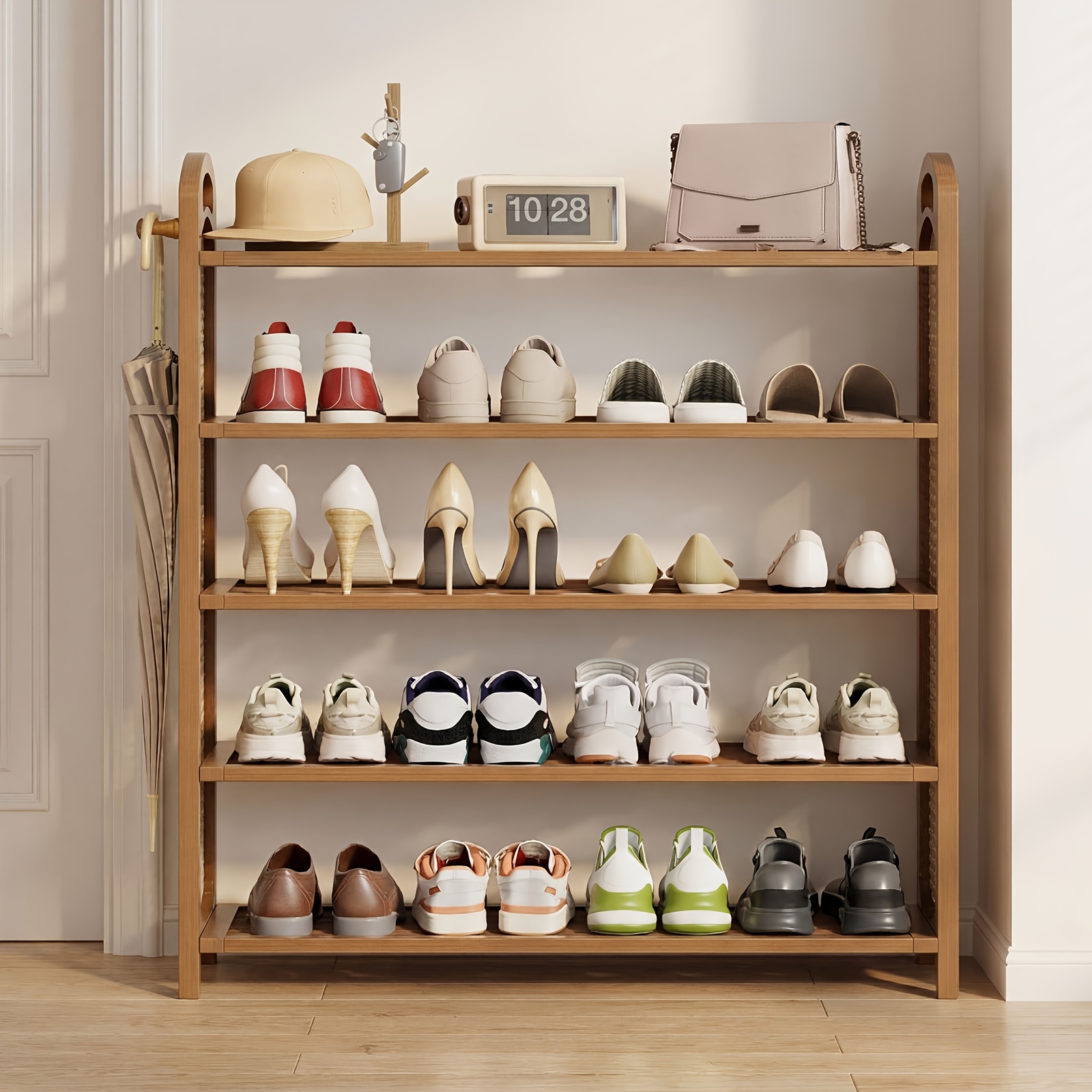 Image of Rattan Shoe Rack, Freestanding Shoe Rack, Sturdy Plastic Rattan Structure, Reinforced And Stable Anti-tipping, Space- And , Shoe Rack Suitable For Entrance Hallway