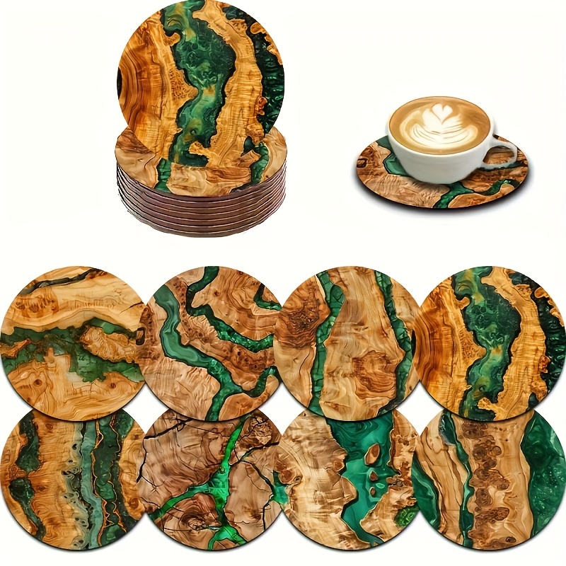 TEMU 8pcs Set Of Resin Wood Grain Coasters, Car Cup Holders, Tea And Coffee Coasters, Home Decor And Housewarming Gift, Suitable For Parents Or