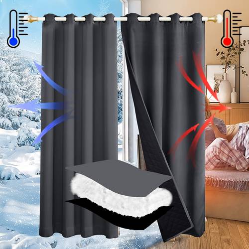 . winter verdickter winddichter thermovorhang, montage mit ösen oben, gsm440+, dreilagiger kältesicherer isolierter trennvorhang, moderner türvorhang erkerfenster-windschutz, wintertrennwand zum blockieren von kaltluft mit verdickter isolierung