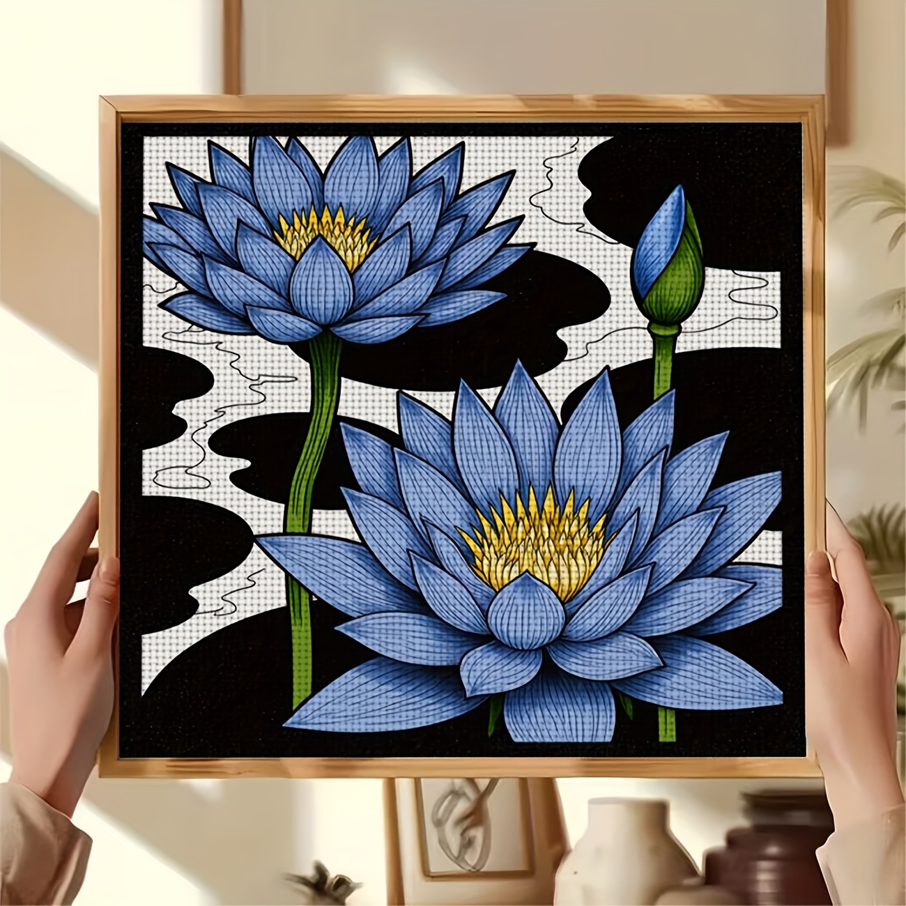 DIY Blue Lotus Flower Cross-Stitch Kit, Complete Set