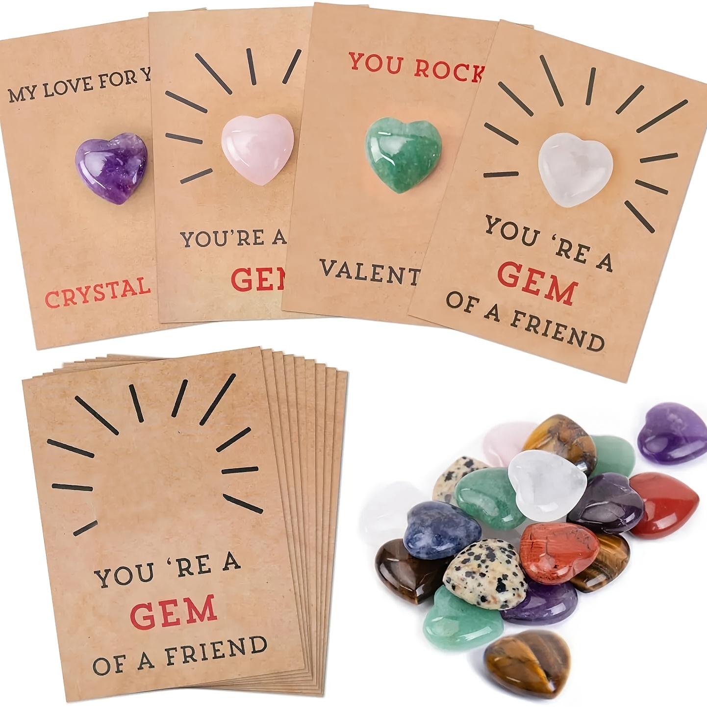 

28pcs Valentine's Day Cards With Acrylic Heart-shaped Crystals, Birthday Gifts, Carnival Stuffers, Favors - Random Color, Valentine's Day