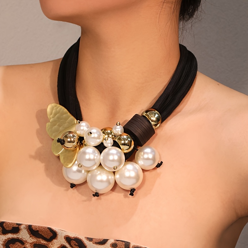 TEMU Collar bohemio vintage de aleación con y múltiples colgantes de perlas sintéticas