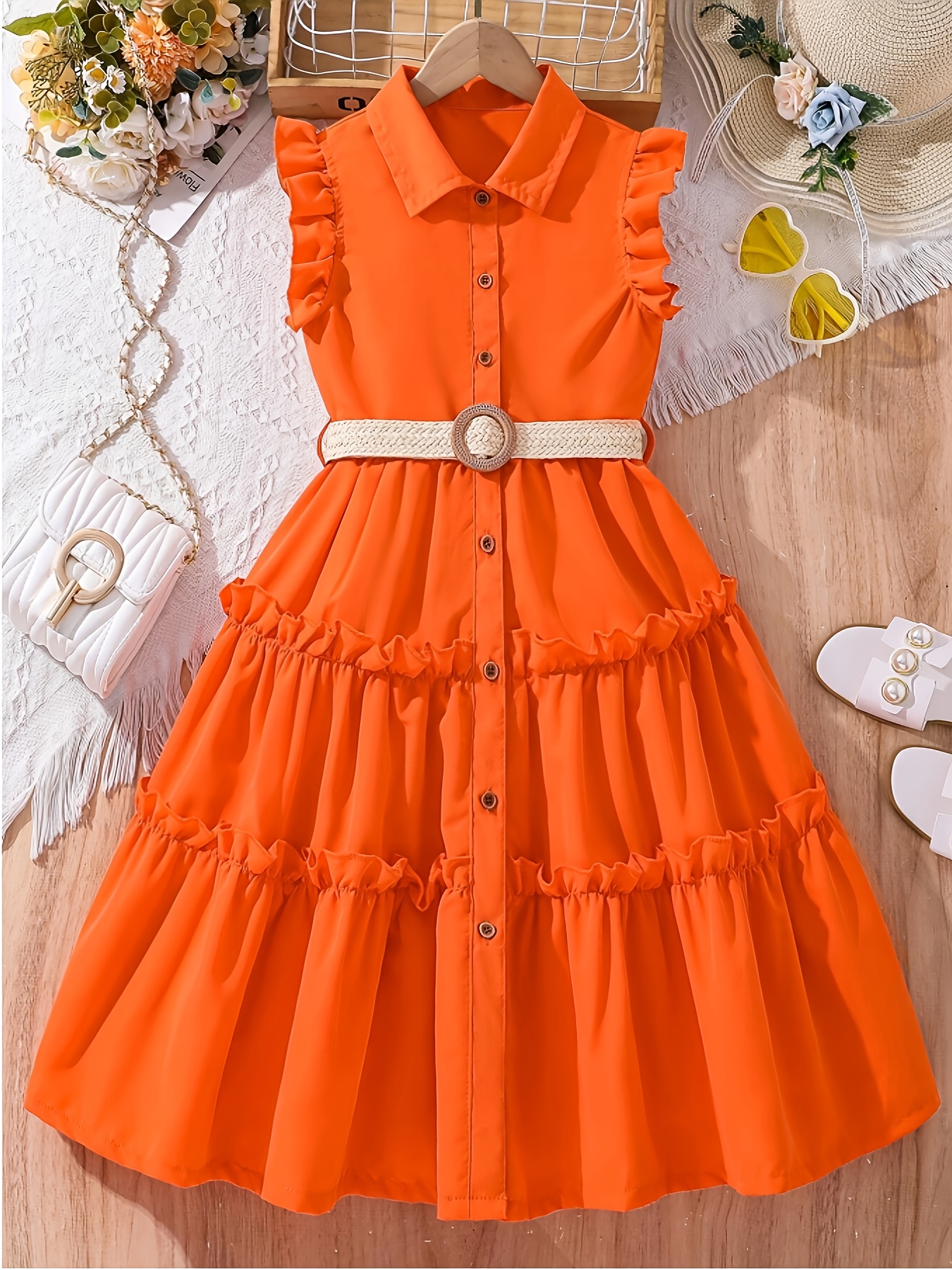 strapless open back dress Button Up Summer Dress Burnt Orange – Kimandamisses main image 0