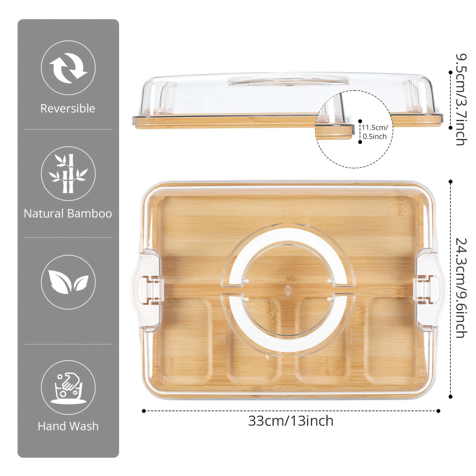 2pcs Charcuterie Board With Clear Lid, Travel Portable Cheese Board Charcuterie Boxes Cutting Boards For Kitchen, House Warming Gifts , Gifts For Women (6 Compartments)