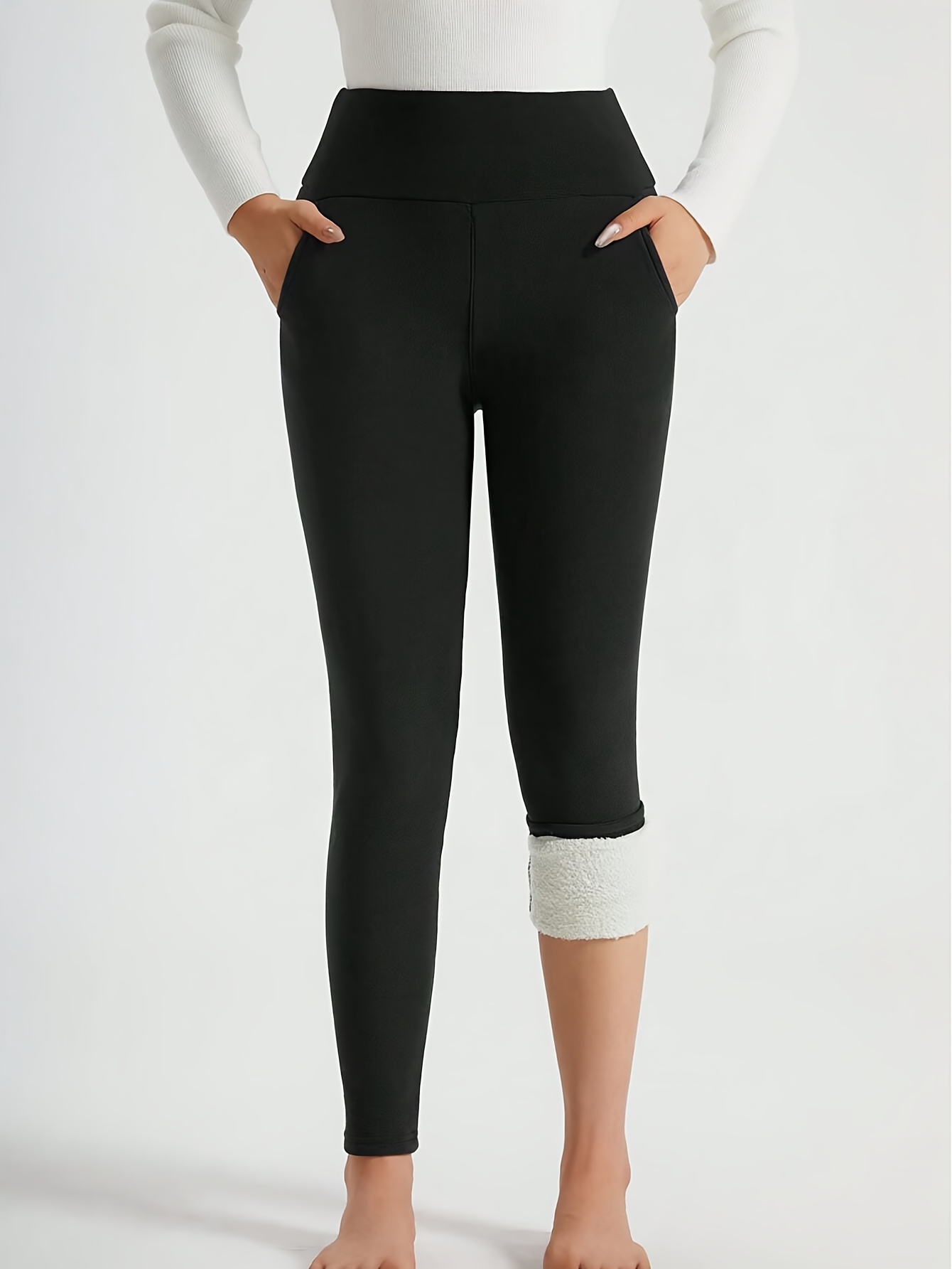 Leggings Pantaloni Interno Pile Leggings A Vita Foderati In Pile