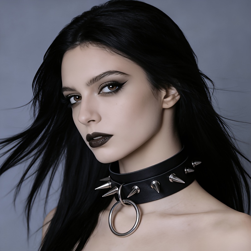 TEMU Hip-hop Gothic Rock Necklace Studded Choker Y2k Choker, Spiked Studded Ring Choker, High-quality Texture, Independent Music Women's Fashion