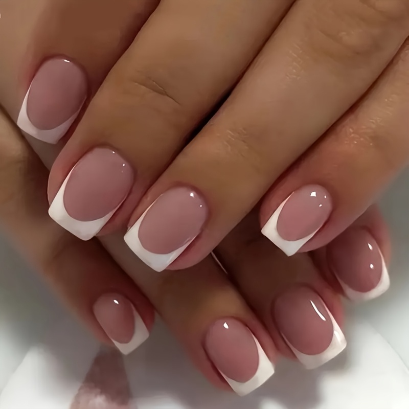 24pcs short square   press on   nails for   look bridal nails wedding nails with nail file and jelly  