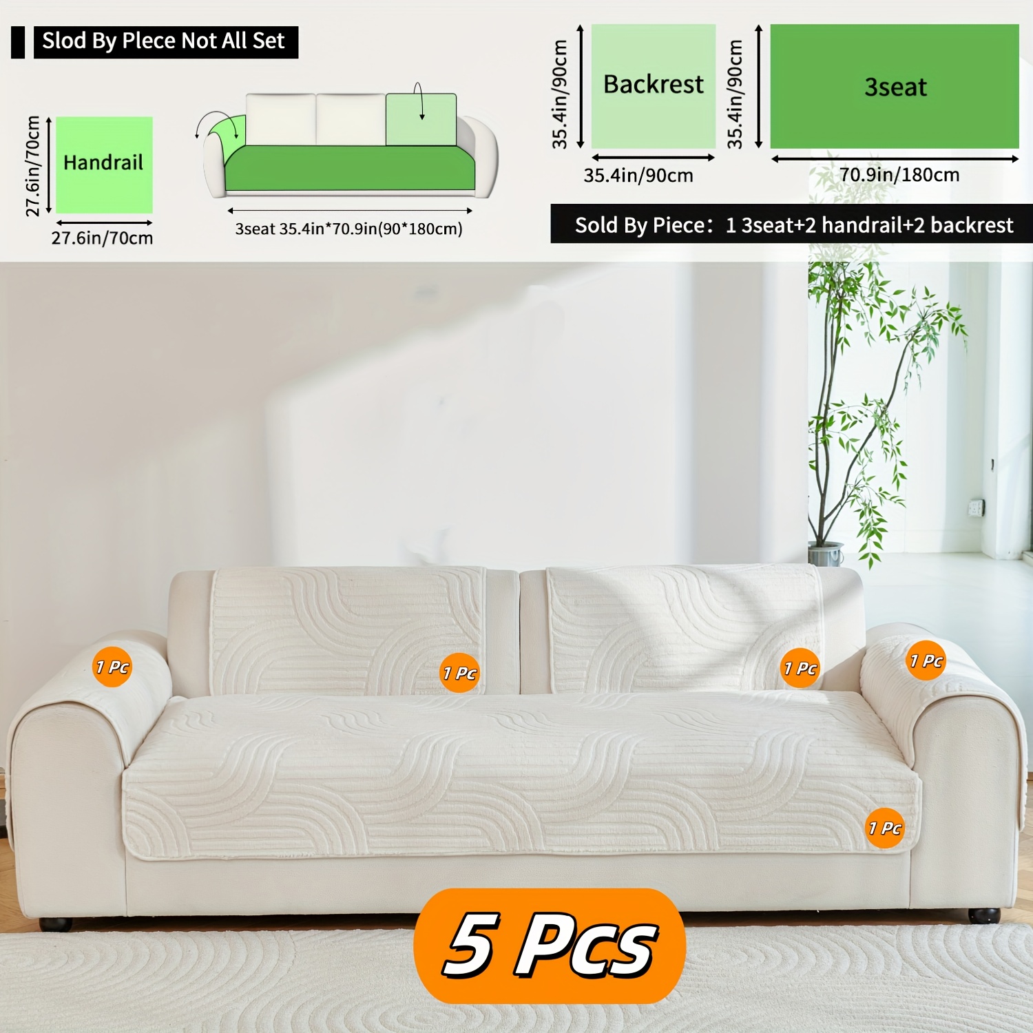 TEMU Ensemble de 5 coussins de canapé en chenille uni antidérapant pour et l'hiver - Lavable en machine, adapté aux animaux de compagnie, coussin de