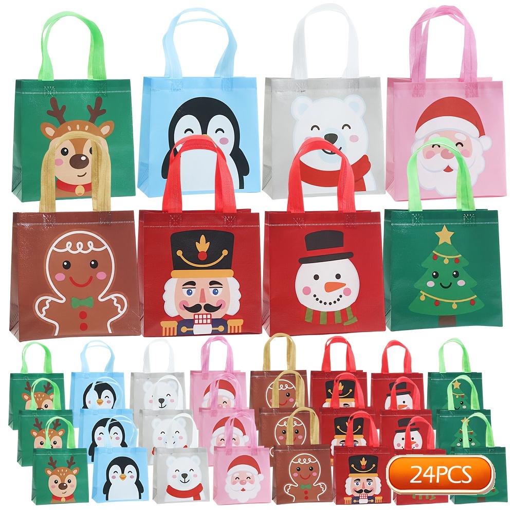 TEMU Reusable Christmas Non-woven Gift Handbag With Handle Cute Cartoon Santa Claus Snowman Reindeer Gingerbread Man Christmas Gift Package Holiday
