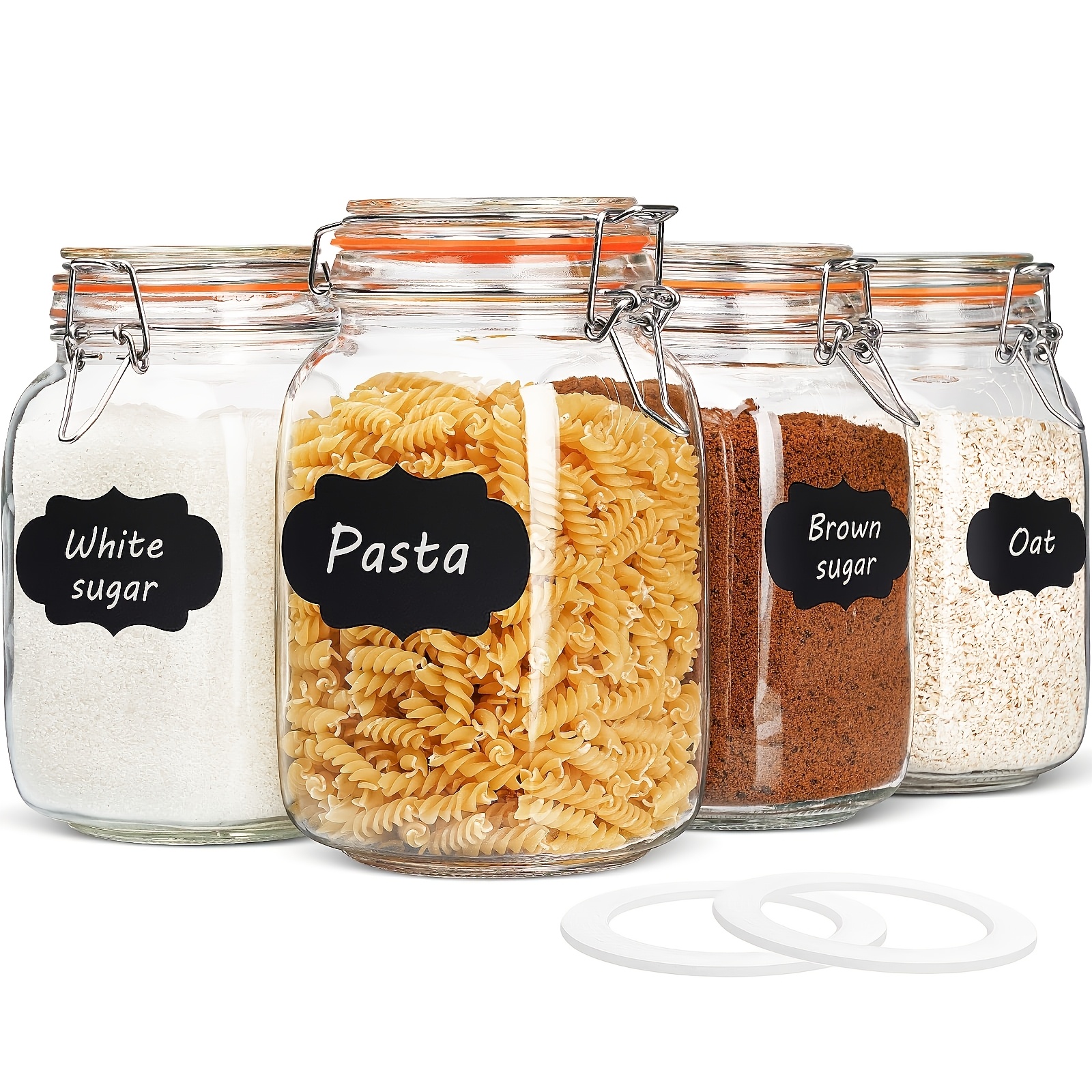4pcs Glass Storage Jars, 50oz Glass Kitchen Canisters With Sticker, Clear Container For Coffee Bean Storage, , Cookie, Candy, Tea, Spices And More, Mason Jars