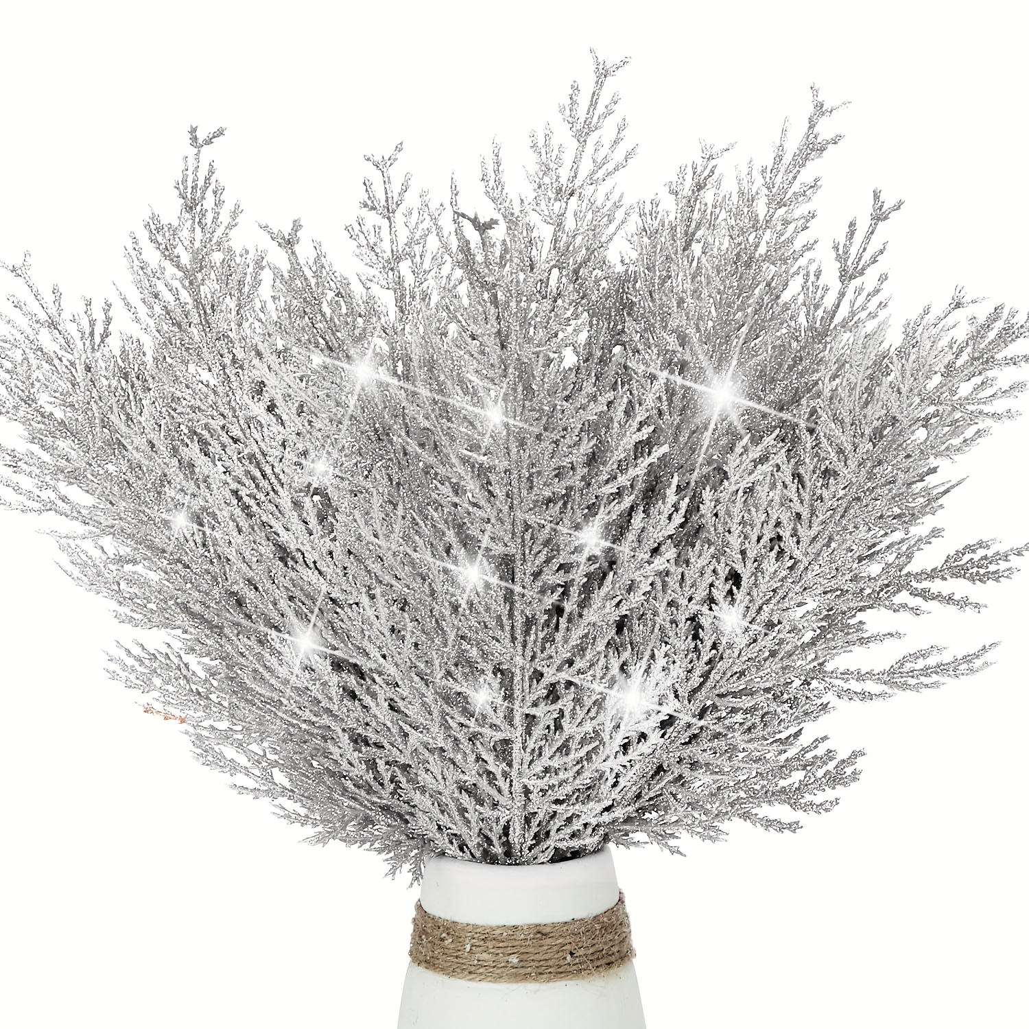 TEMU 15pcs Christmas Artificial Flower Glitter Artificial Pine Needle 14-inch Accessory, Decorative Stick, Shiny Stem Pick For Christmas Tree Desktop