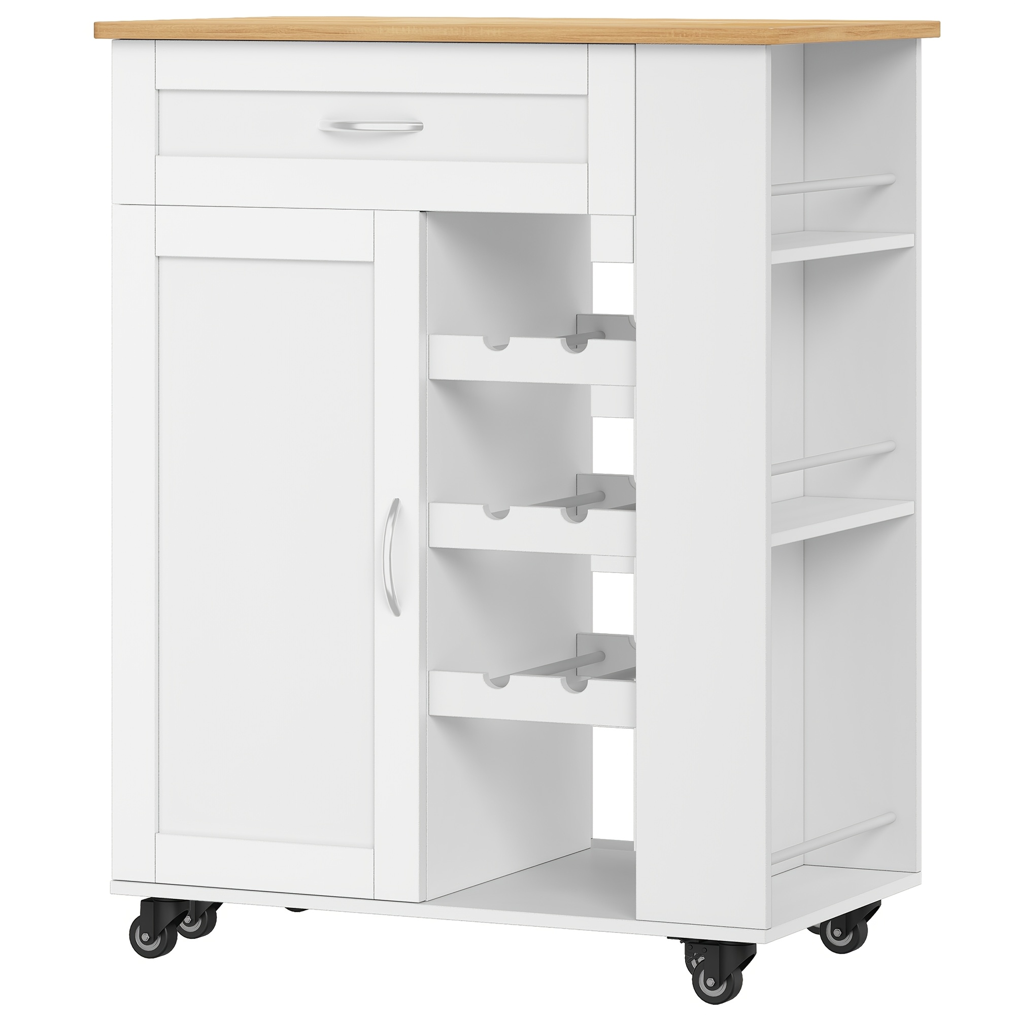 Three-tier Wine Rack Cart With Wheels, Kitchen Utility Cart Featuring 3 Storage Shelves And A Wine Rack. Suitable For Use , Living Room, Dining Area, And Outdoors. Dimensions: 68 × 86 × 40cm