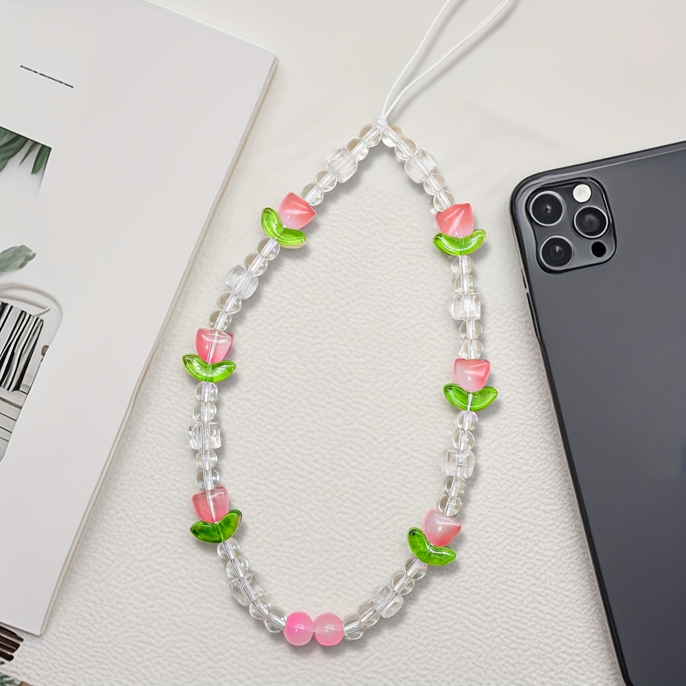 TEMU Beaded Phone Chain Is A Stylish And Easy Accessory, Perfect For Women. It Serves As A Keychain And An Anti-lost Strap For Mobile Phones
