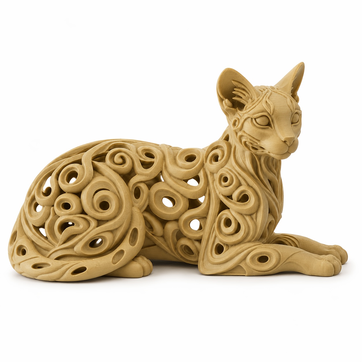 TEMU Figurine Chat Art Décoration de Bureau Artisanat Creux Style Nordique Minimaliste Ligne Fluide Sculpture Chat Sculptée Couleur Oatmeal Meuble TV