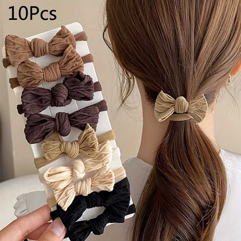 

10pcs Bow Hair Ties Set For Women, Fabric Hair Bands With Minimalist - Solid Color Bowknot Hair Accessories, High Ponytail Holders For 14+