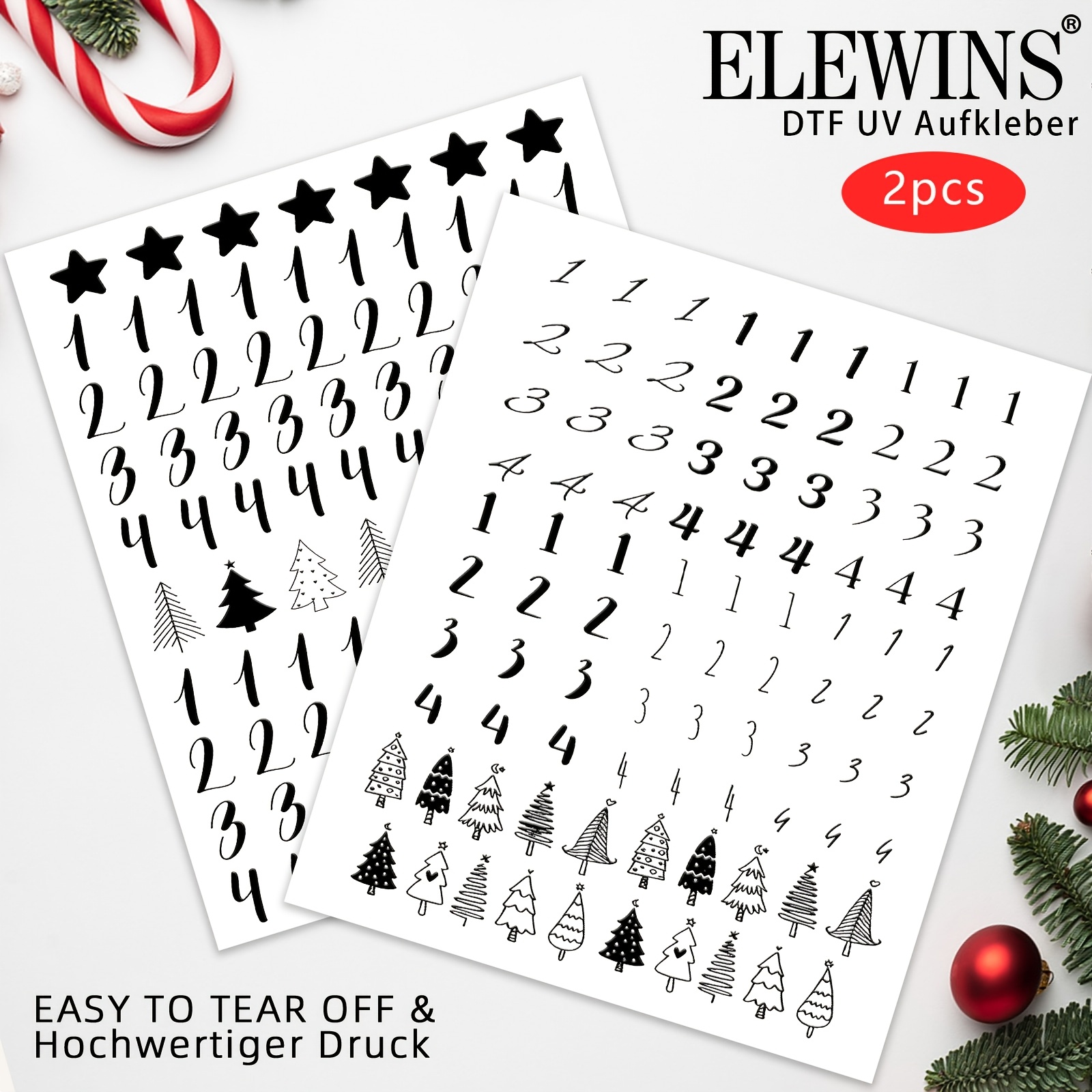 TEMU 2pcs German Christmas Numbers Theme Uv Dtf Wraps, Candle, Rub On Transfer Set, Cup Set, Suitable For Diy Crafts, Glass And Ceramic Crafts, Gift,