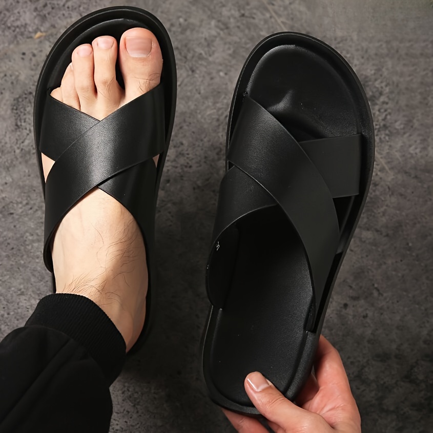 mens lightweight black slip slippers sandals open Temu Canada