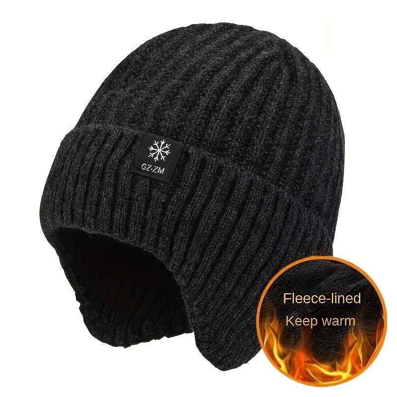 TEMU 1pc Thickened Plus Velvet Beanie Hat, Winter Warm Hat Men's Ear Protection Upgraded Thickened Autumn And Winter Knitted Hat