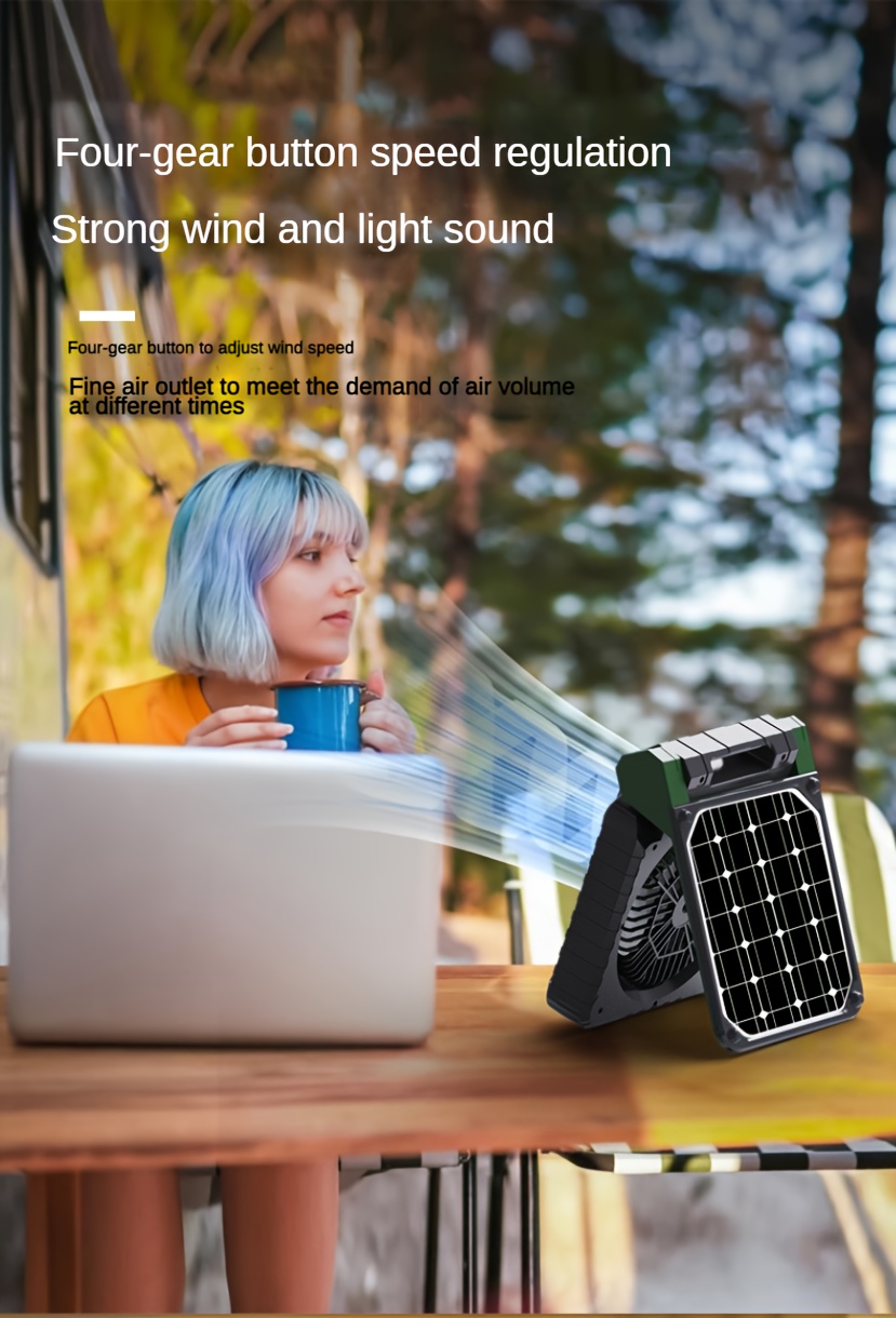 1pc solar powered led light and portable folding outdoor fan with usb charging antique abs material 36v operating voltage rechargeable lithium battery for camping and desk use details 2