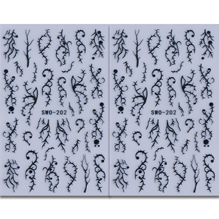 TEMU 2 Bögen Vintage Nagelsticker 3D Geprägt Dunkler Gothic Stil Ranken Nagel Aufkleber - Lockige Ranken, Zweige Nagelzubehör Dekoration Einfach zu