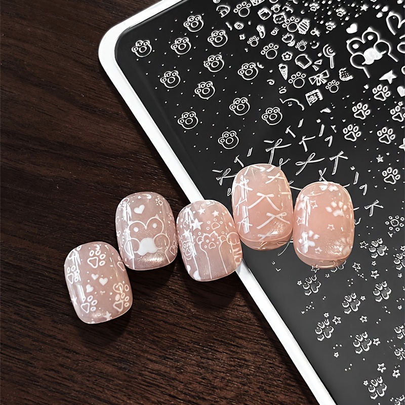 Cat Paw Nail Art Stamping Plate with Scraper Tool