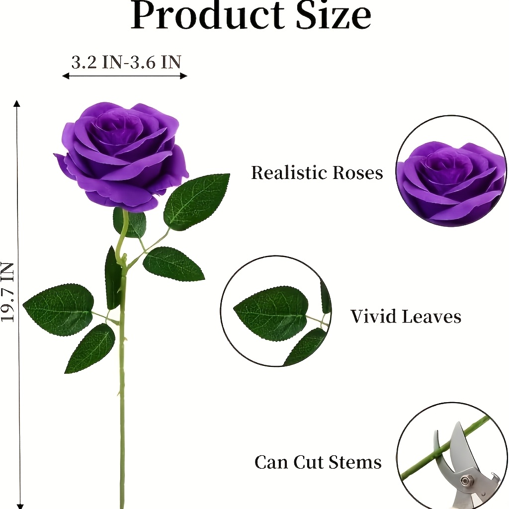 TEMU 10pcs Realistic Long-stemmed Artificial Roses, Ideal For Weddings Mother's Day Home Decor Holiday Table Centerpieces, Suitable For Living Room