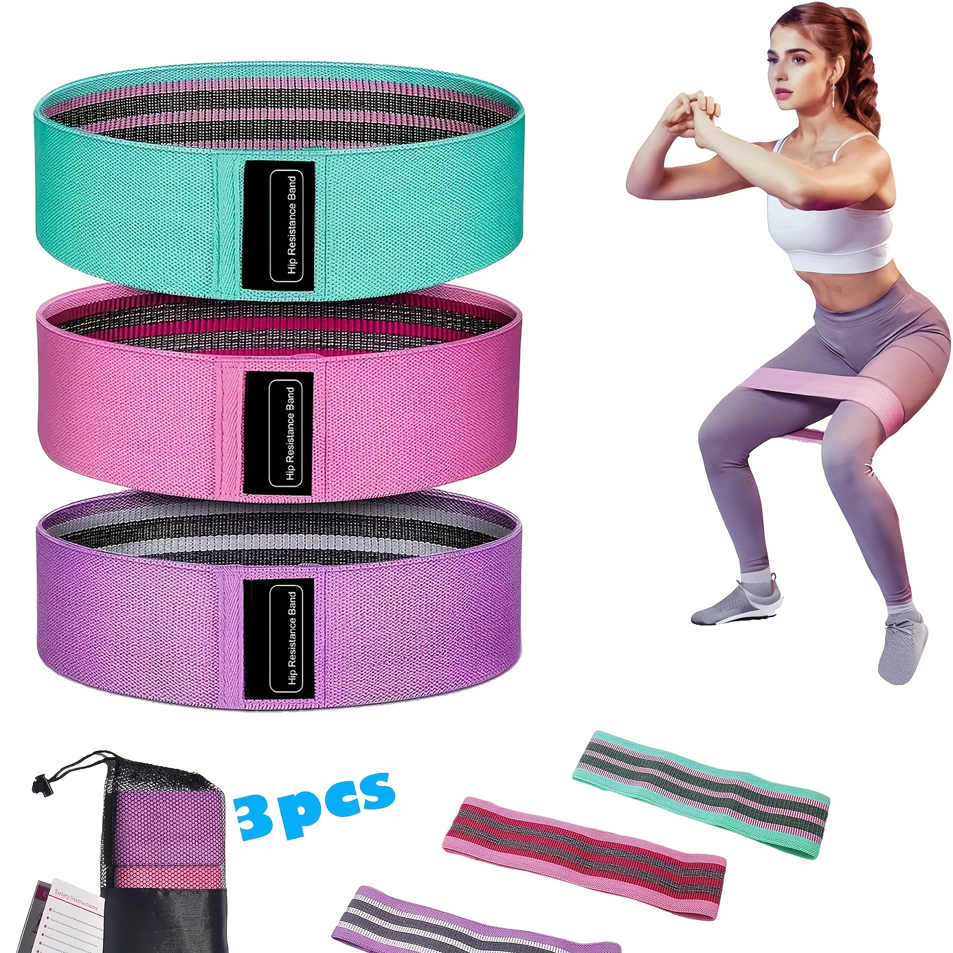 TEMU 3pcs For Legs, Thighs & - / / Fabric Exercise Loop Bands With Medium Suitable For Yoga, Pilates, Home Workout - & Strength Training