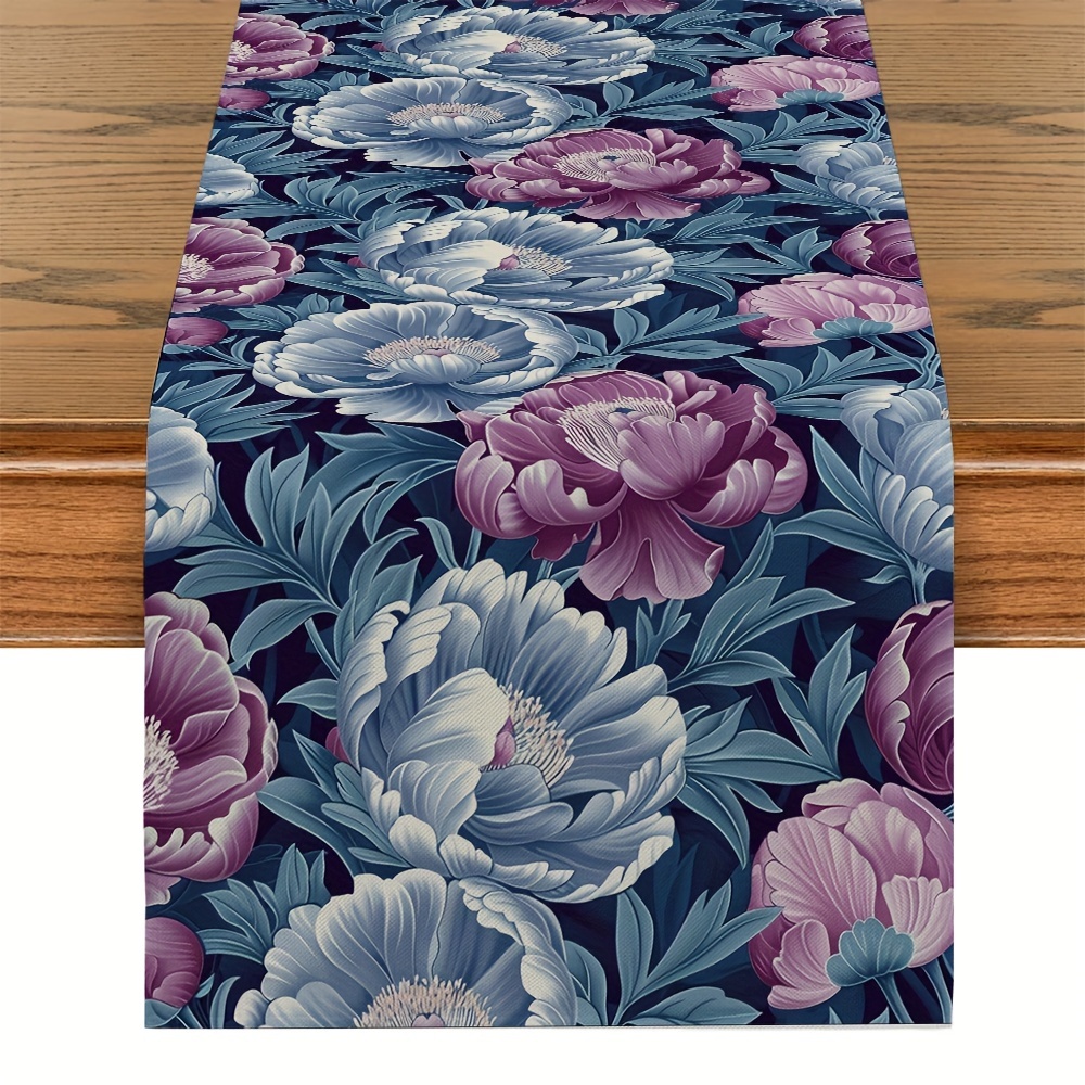 TEMU William Inspired Floral Polyester Table Runner - Rectangular Woven Tablecloth For Decor, Kitchen Dining Table Decoration, Party Tabletop Decor -