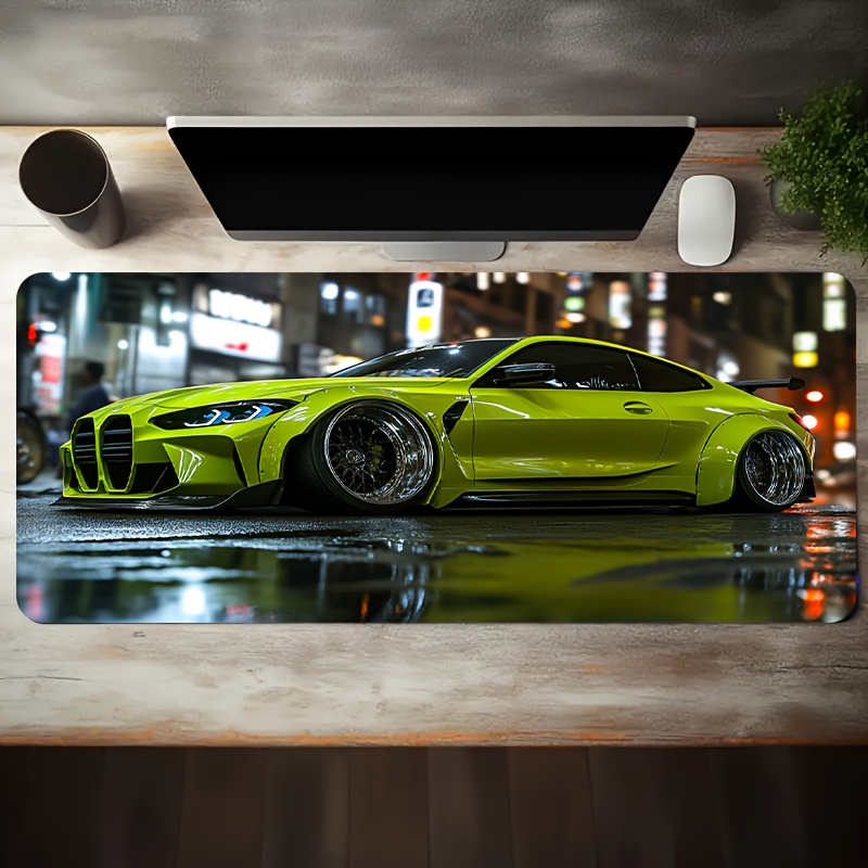 1pc Large Gaming Mouse Pad - Fluorescent Green Racing Car Design, Non-Slip Washable Rubber Base, Durable Desk Mat for PC & Office, Stylish Computer Accessory, Ideal Gift for Gamers & Professionals, Mouse Pads for Desk, Mouse Pad, Gaming, Desk Mat
