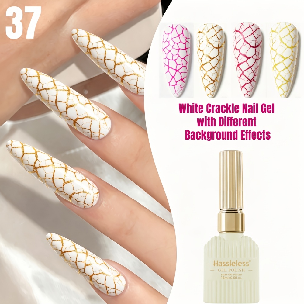 Image of Hassless White Splitting Creative Nail Gel, Removable Cracking Effect, White Semi-permanent Soak-off Led Crackle Nail Polish, Suitable For Nails, Feet, And Hands