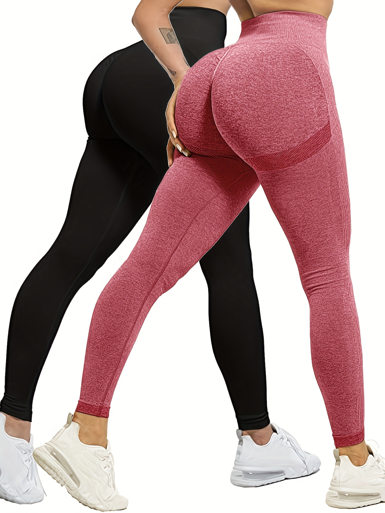 Seamless Solid Color High Waist Fitness Pants High Elastic - Temu