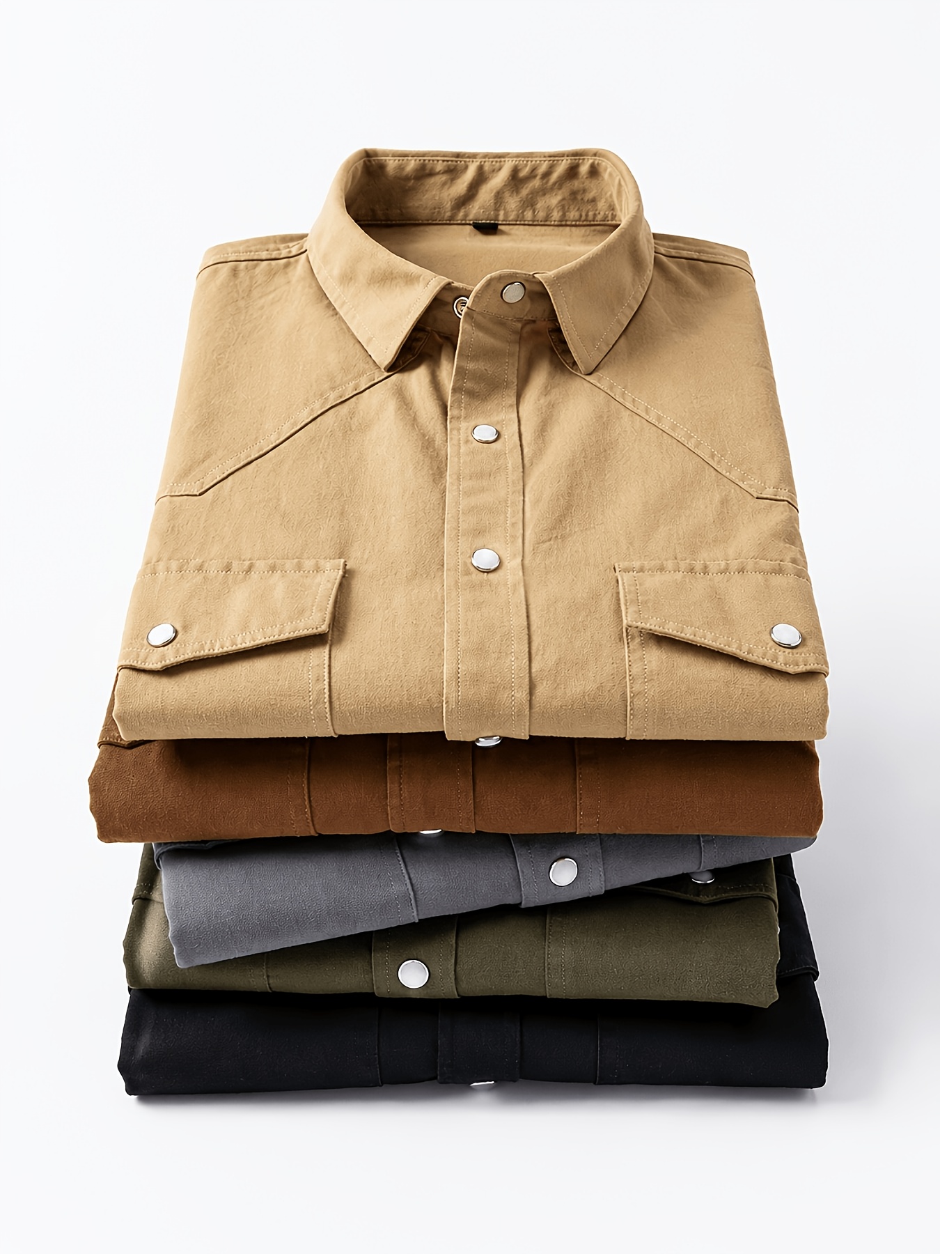 Men's American Workwear Style Shirt Jacket with Snap Buttons, Dual Chest Pockets, Structured and Well-Fitted. Soft and Breathable, Can Be Worn Alone or Layered. Versatile Basic Long-Sleeve Top for Daily Commuting, Work, Dates, and Weekend Casual Wear