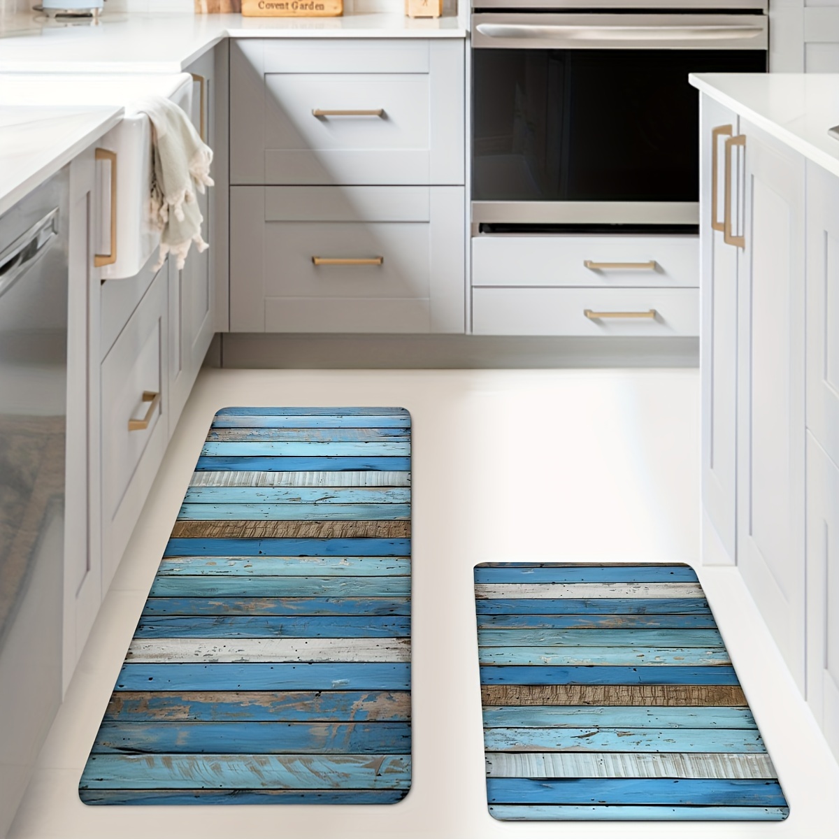 TEMU 1/2pcs Wooden Background Kitchen Rugs, Farmhouse Decor Rugs, Non-slip And Bathroom Pads, Comfortable Standing Runner Rugs, Carpets For Kitchen,