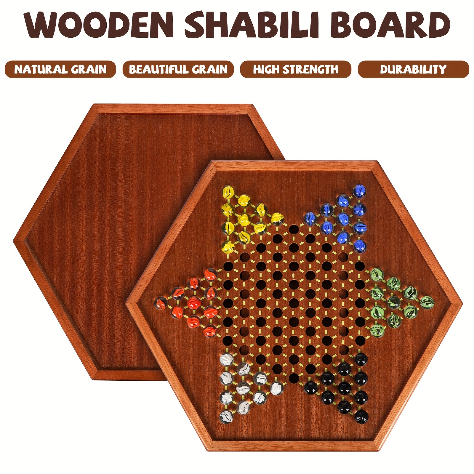 JECOMPRIS Dama Gioco Tavola in Legno Biglie di Vetro, Set