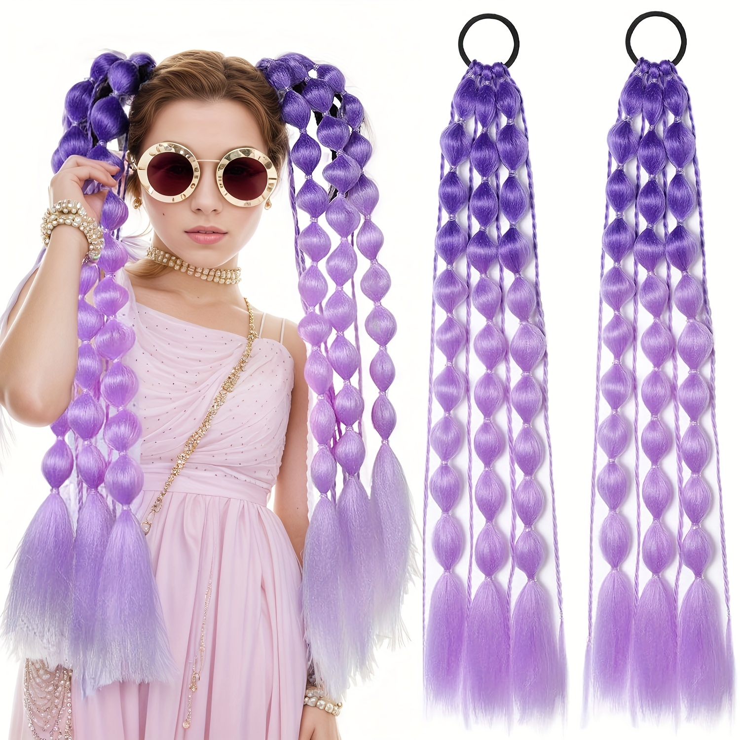 TEMU 2pcs Bubble Ponytail Extensions 24 Inch Colored Hair Extensions With Hair Tie Colorful Bubble Ponytail Hair Extensions For Girls Festival
