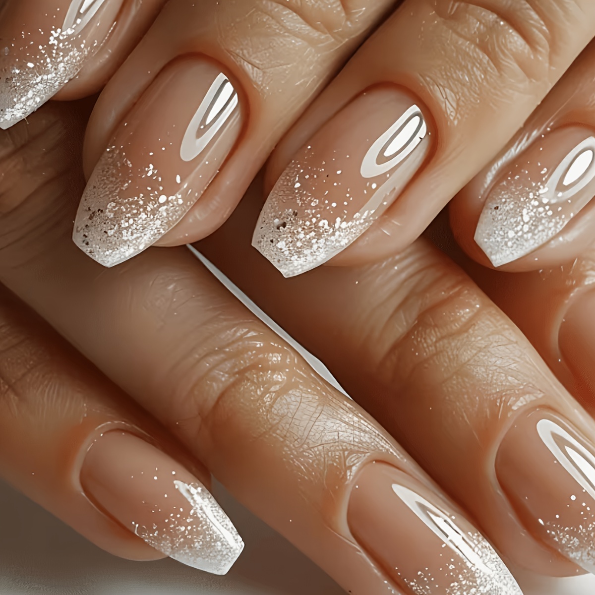 24pcs Of Glossy Short Art Tips - Pink Glitter Gradient Style, With Sequins, Reusable Artificial Nails For Women, Suitable For Parties, Weddings, And Everyday Wear, With Jelly Glue And A Nail File