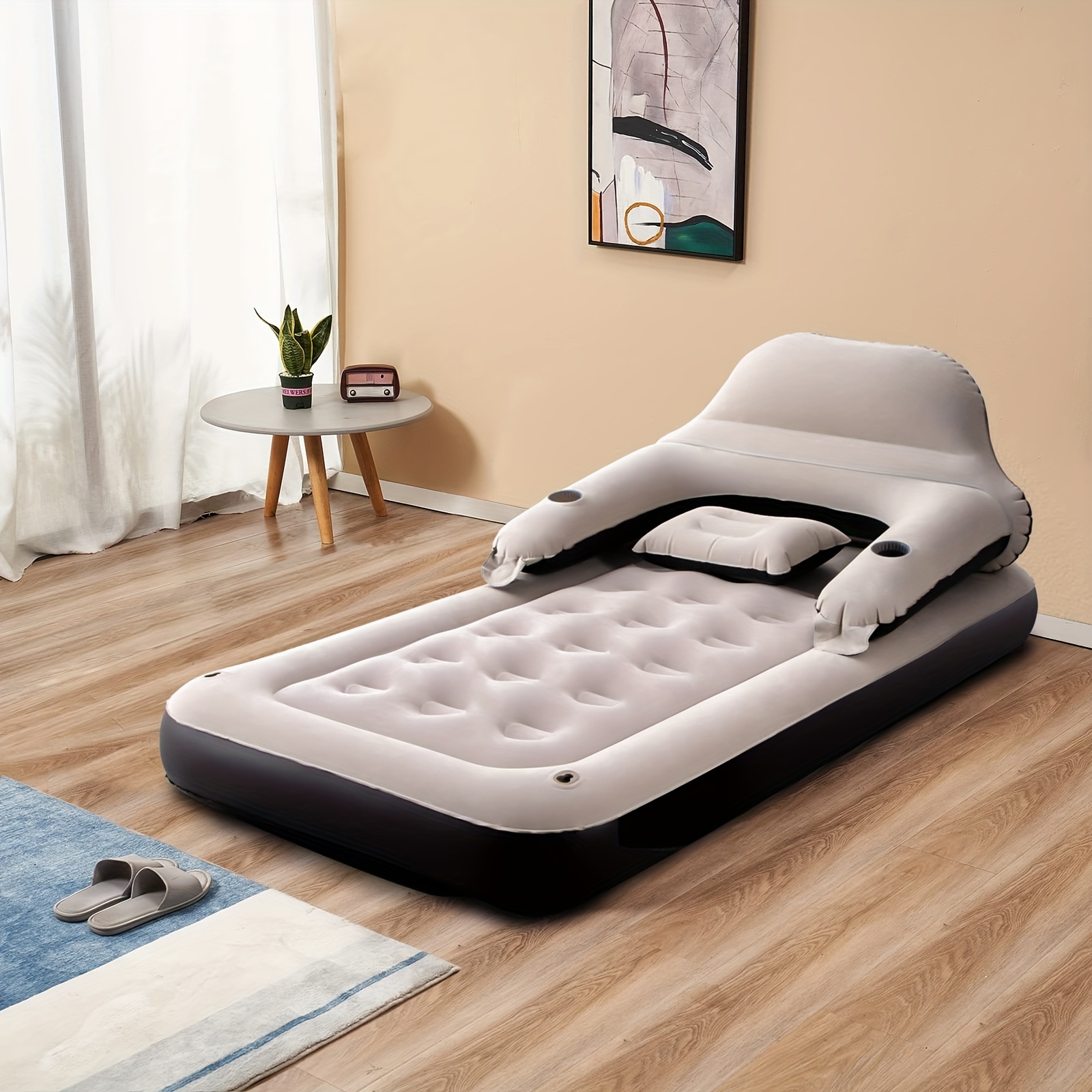 

Self-inflating Air Mattress With Built-in Pump, Headboard, And Pillows - Rectangle Double Airbed For Daily Use, Uncharged Power, 2-person Capacity, Non-slip Polyester Fiber