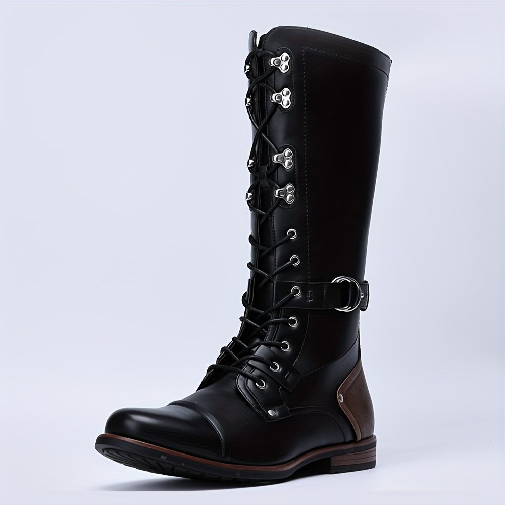 

Boots - Stylish Mid Calf Motorcycle Boots, Retro Design, Comfortable Casual Square Toe Footwear