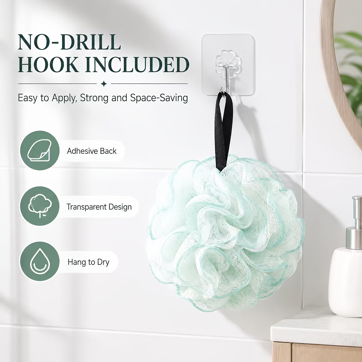 Gradient Bath Sponge and Storage Hook Set, Dual-Use Loofah