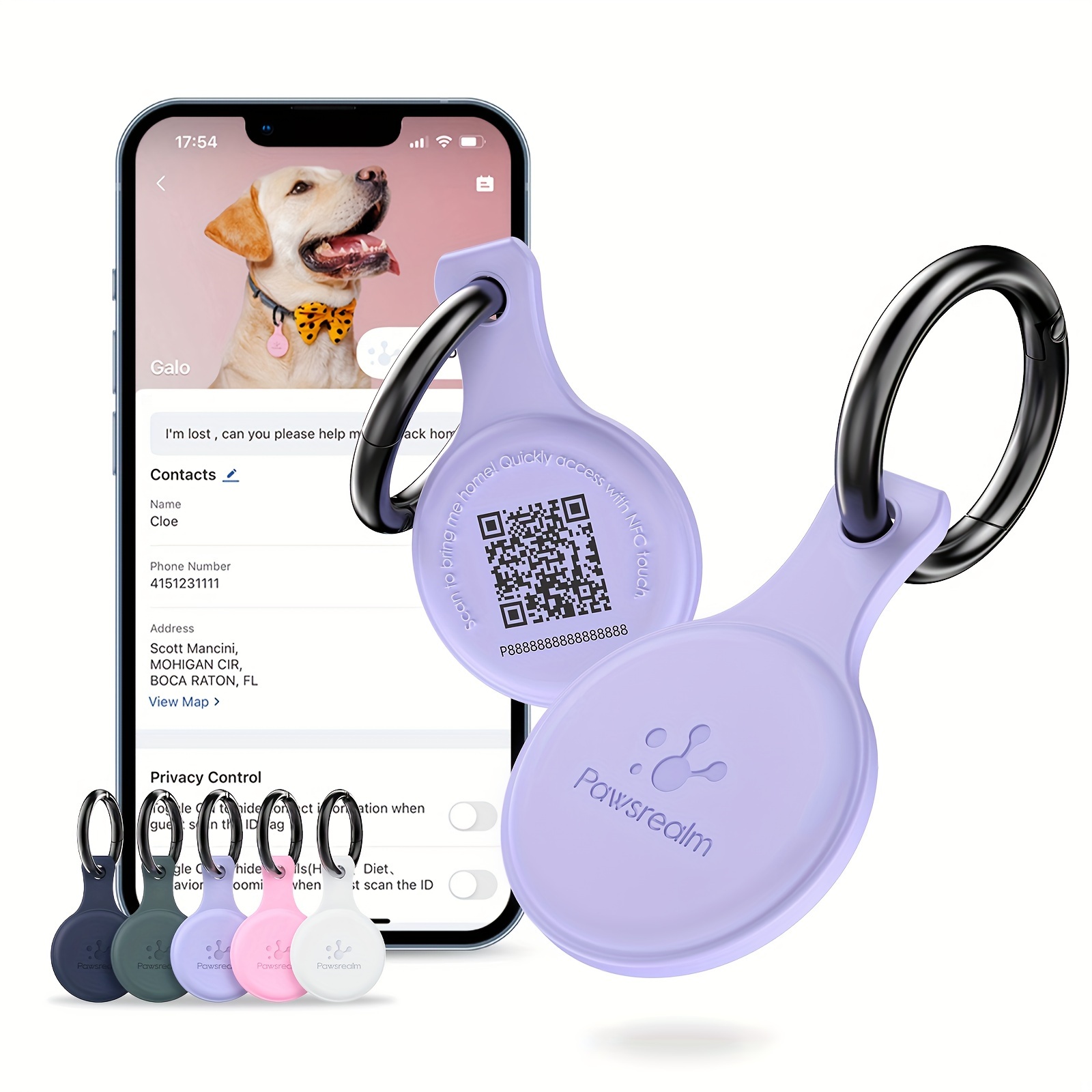 

Nfc & Qr Code Pet Id Tag, Silicone Silent Dog Tag, Cat Name Tag, Personalized Customized Dog Tag, Modifiable Pet Online Profile, Instant Pet Location Alert Email, Anti-lost Function (purple, 1pcs)