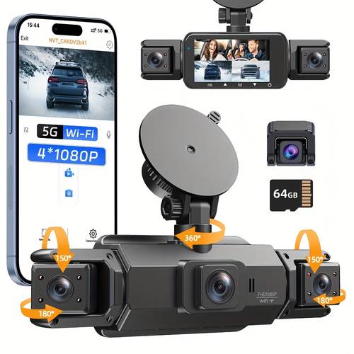 2k 4 record car driving recorder front and rear adjustable lenses with 5g wifi 8 ir wdr parking monitoring gravity sensor loop recording front and rear 360 degree car driving recorder