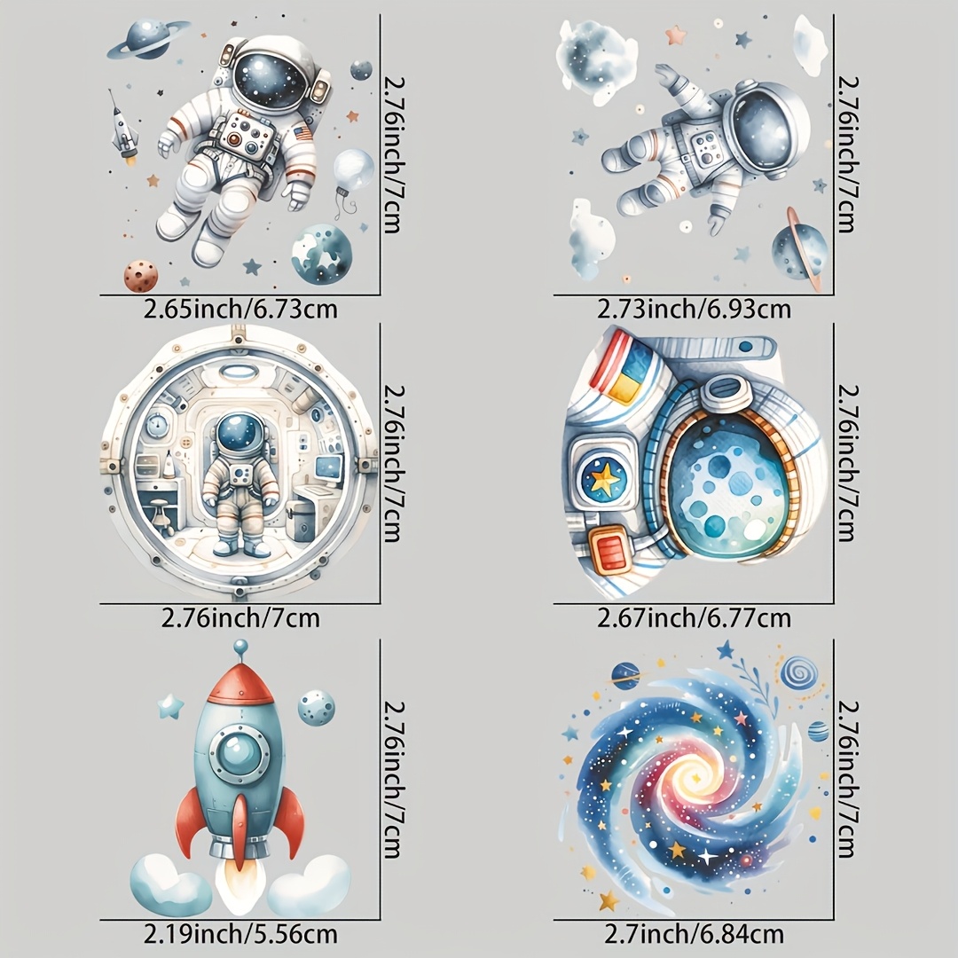 3/6pcs Space Elements Watercolor Heat Transfer Sticker, Diy Iron-on Clothing Supplies & Appliques For Clothes, T-shirt Making, Pillow Decorating