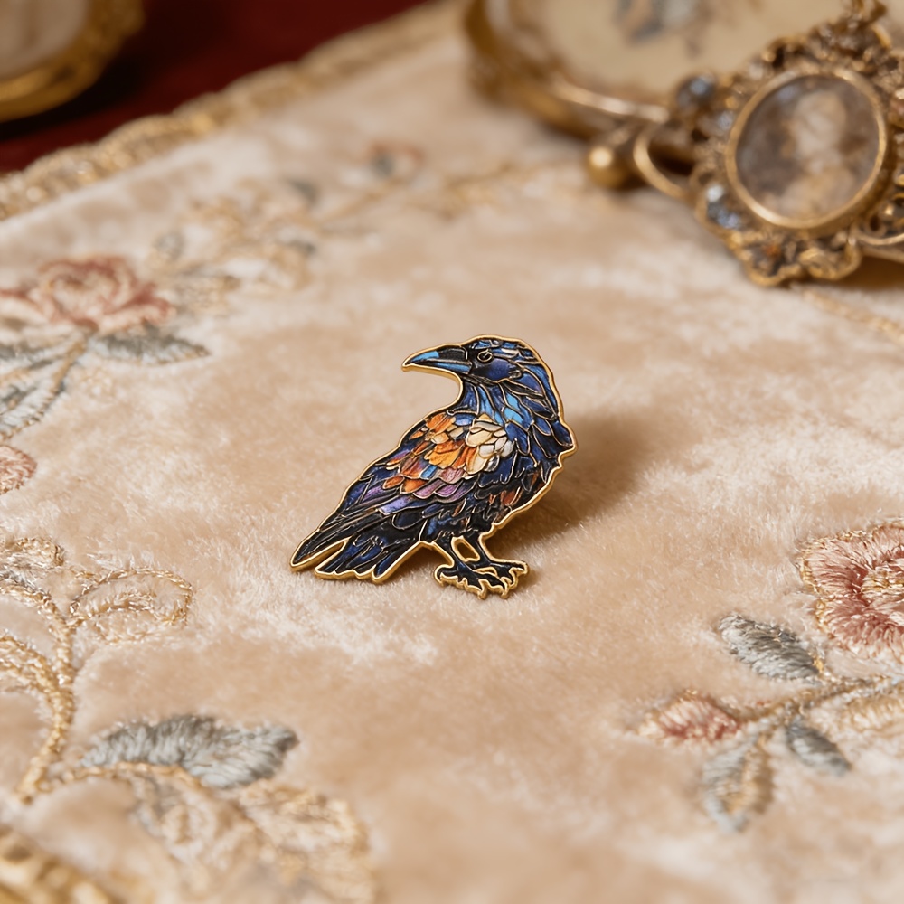 Gothic Crow Enamel Brooch, Colorful Stained Bird Pin, Suitable For Fashion Apparel